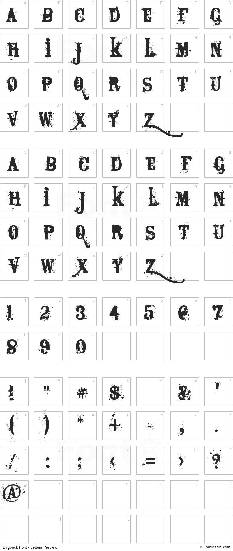 Bagpack Font - All Latters Preview Chart
