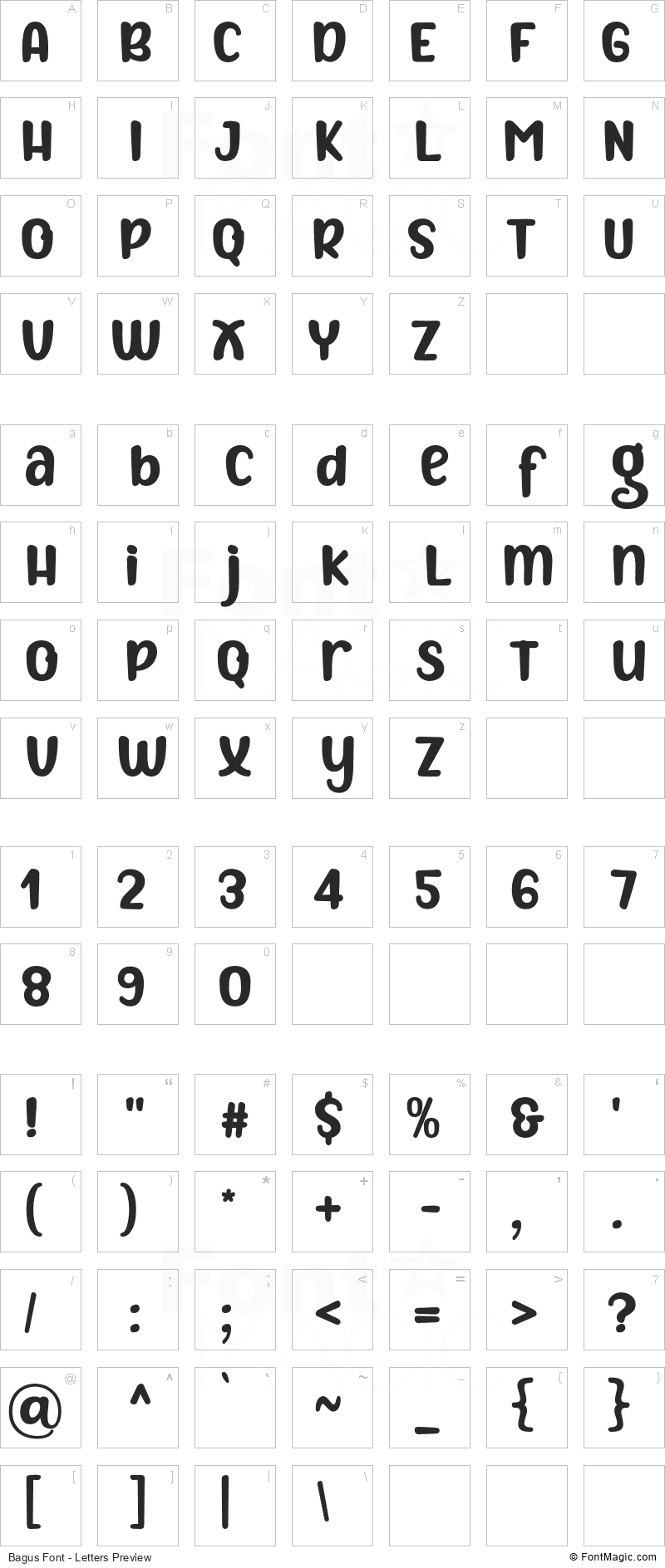 Bagus Font - All Latters Preview Chart