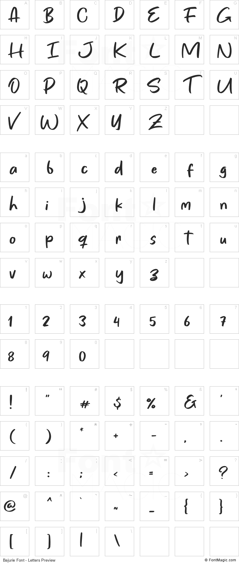 Bajurie Font - All Latters Preview Chart