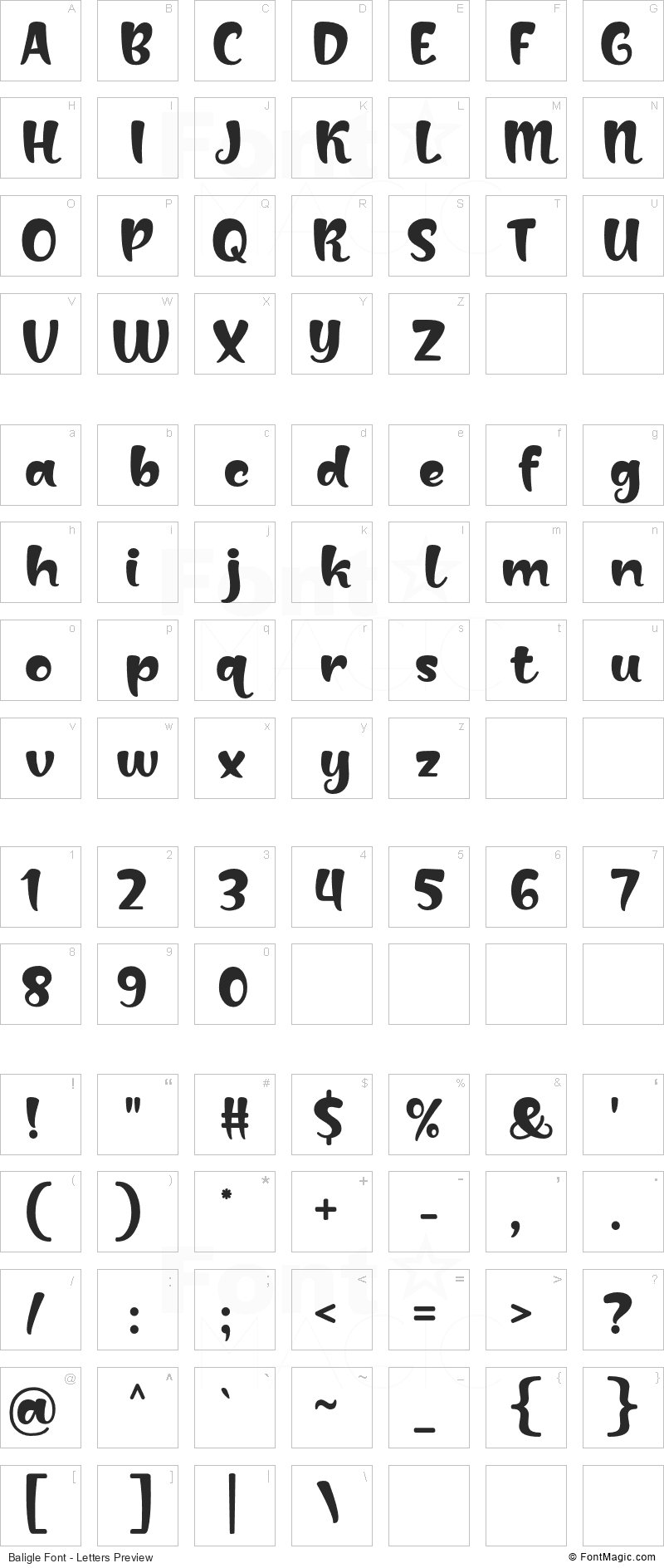 Baligle Font - All Latters Preview Chart
