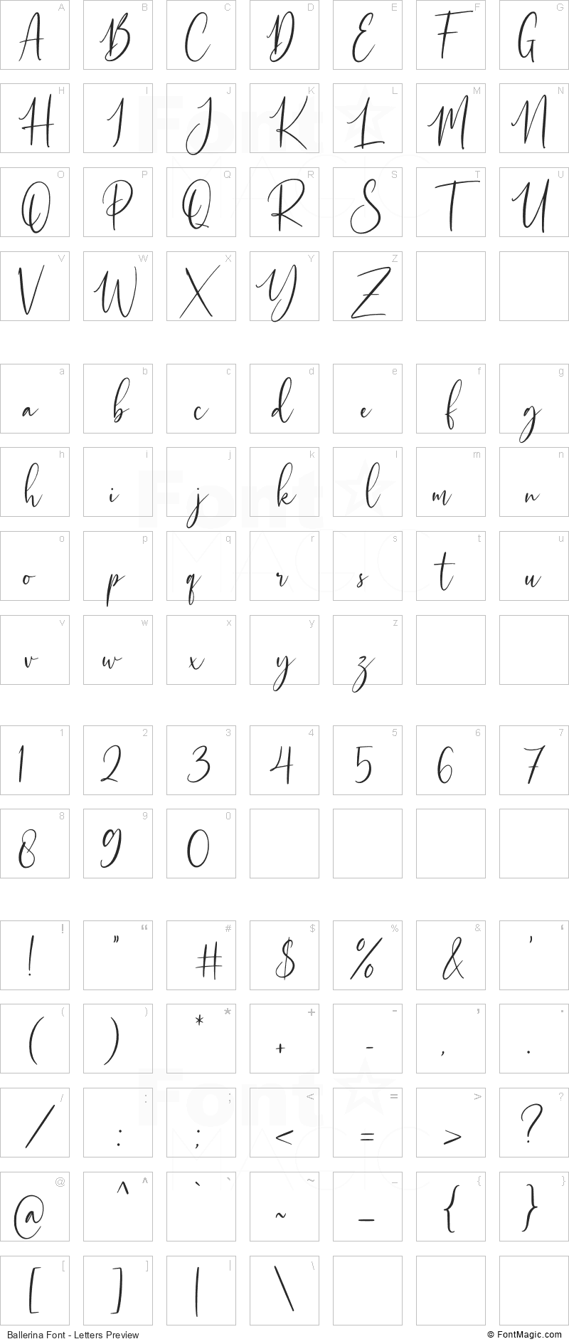Ballerina Font - All Latters Preview Chart