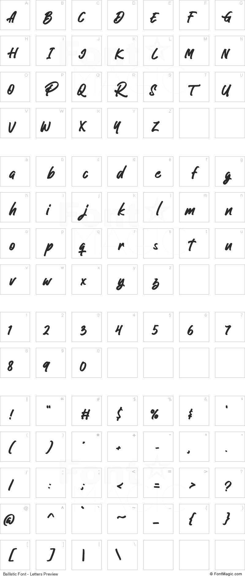 Ballistic Font - All Latters Preview Chart