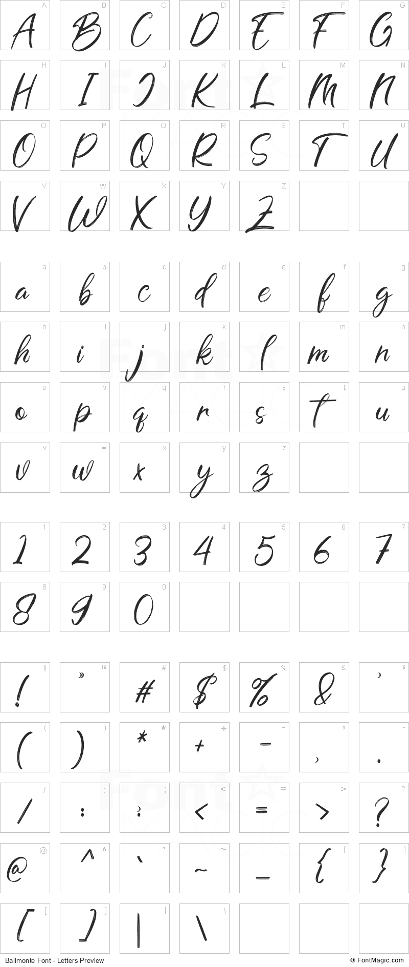 Ballmonte Font - All Latters Preview Chart