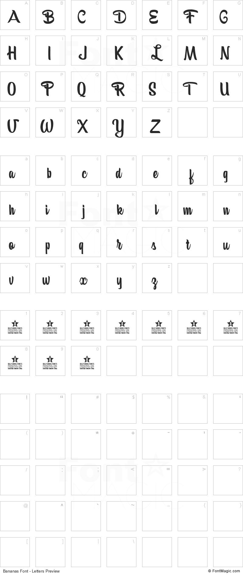 Bananas Font - All Latters Preview Chart