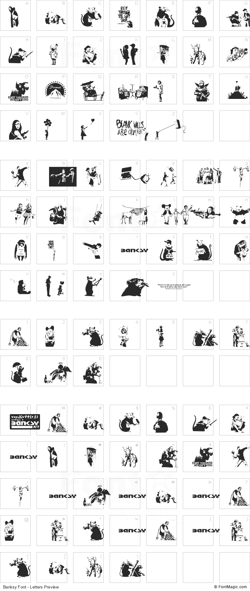 Banksy Font - All Latters Preview Chart