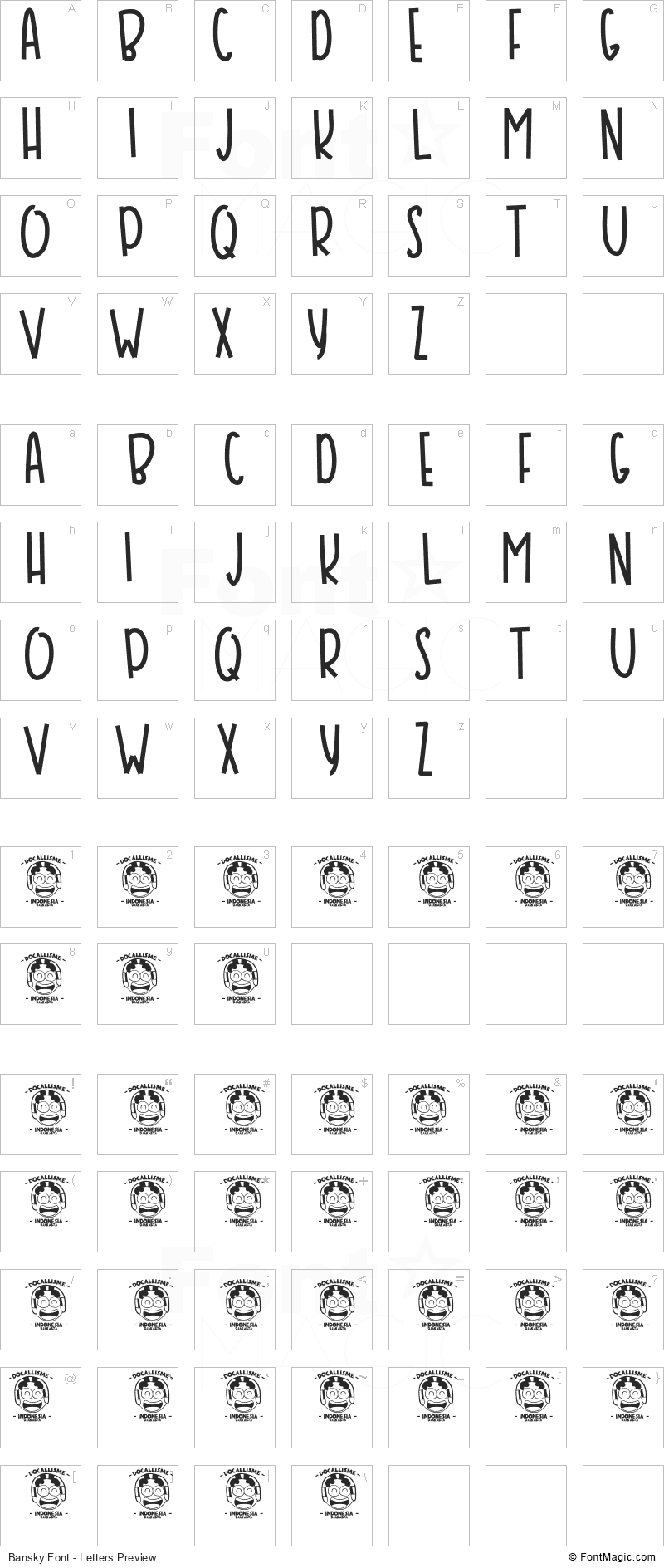 Bansky Font - All Latters Preview Chart