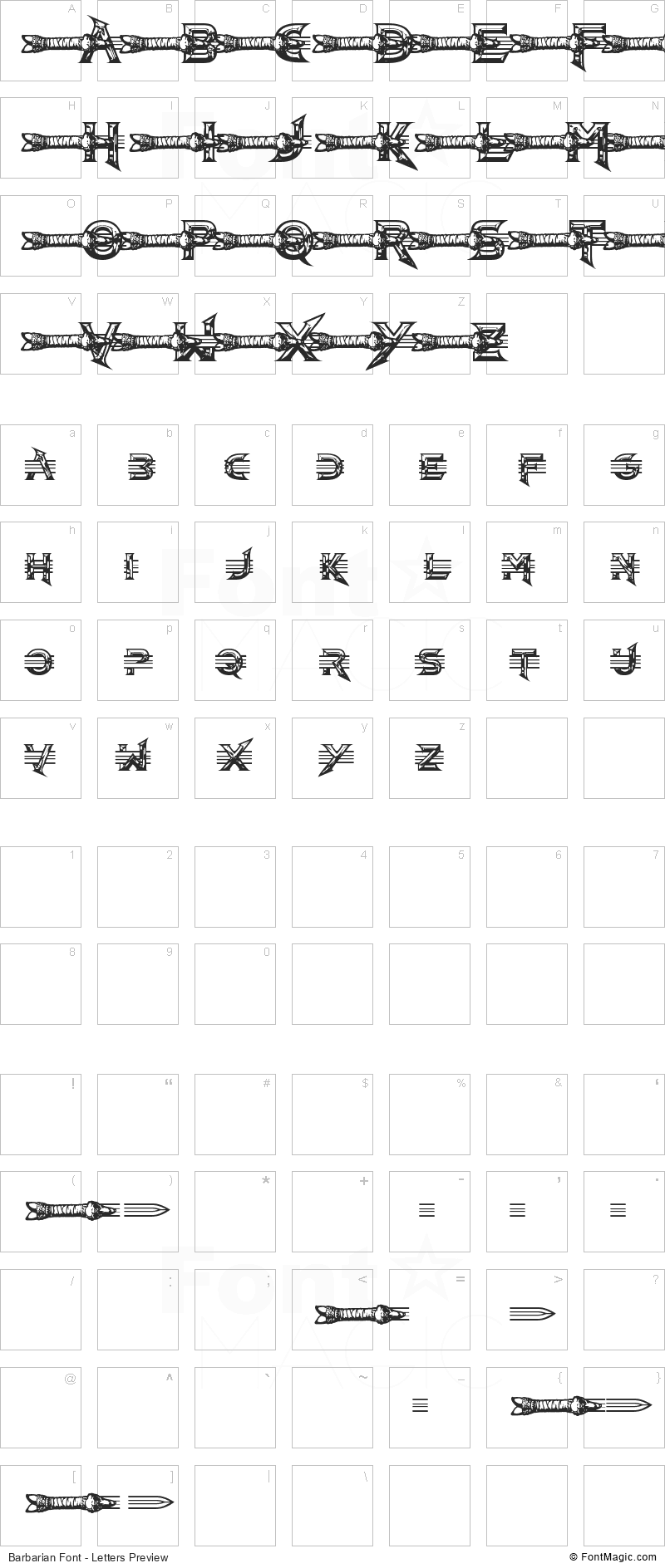Barbarian Font - All Latters Preview Chart