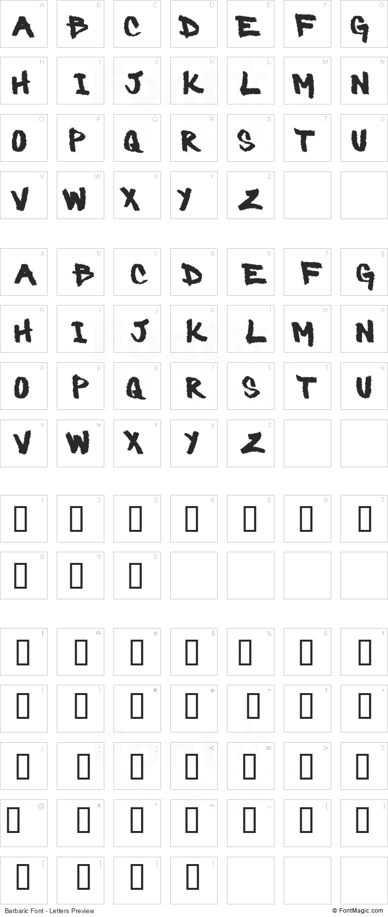 Barbaric Font - All Latters Preview Chart