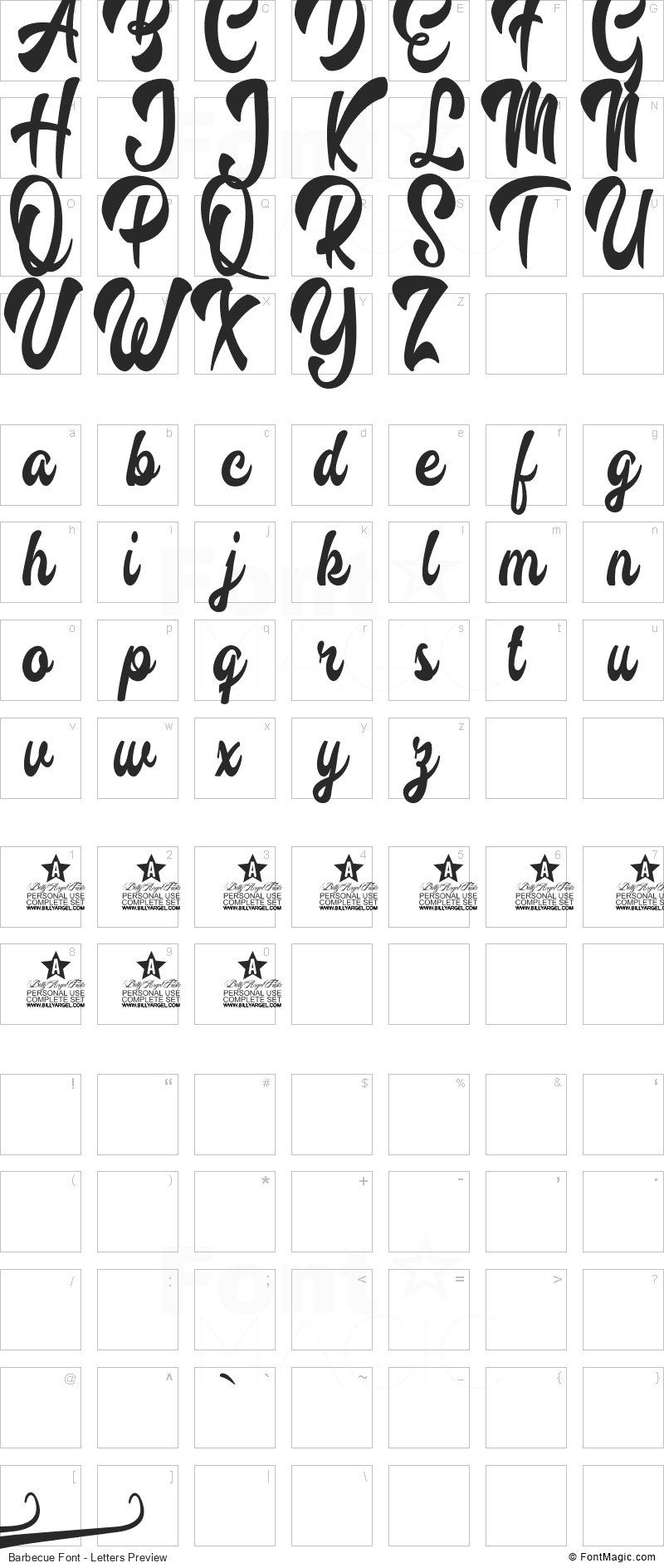 Barbecue Font - All Latters Preview Chart