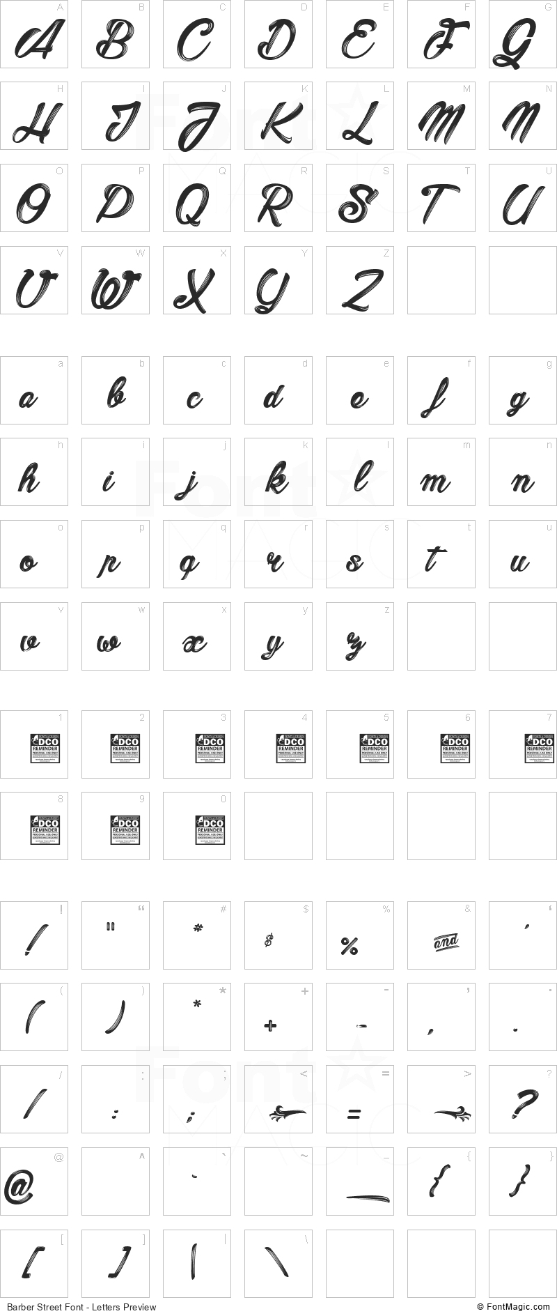 Barber Street Font - All Latters Preview Chart
