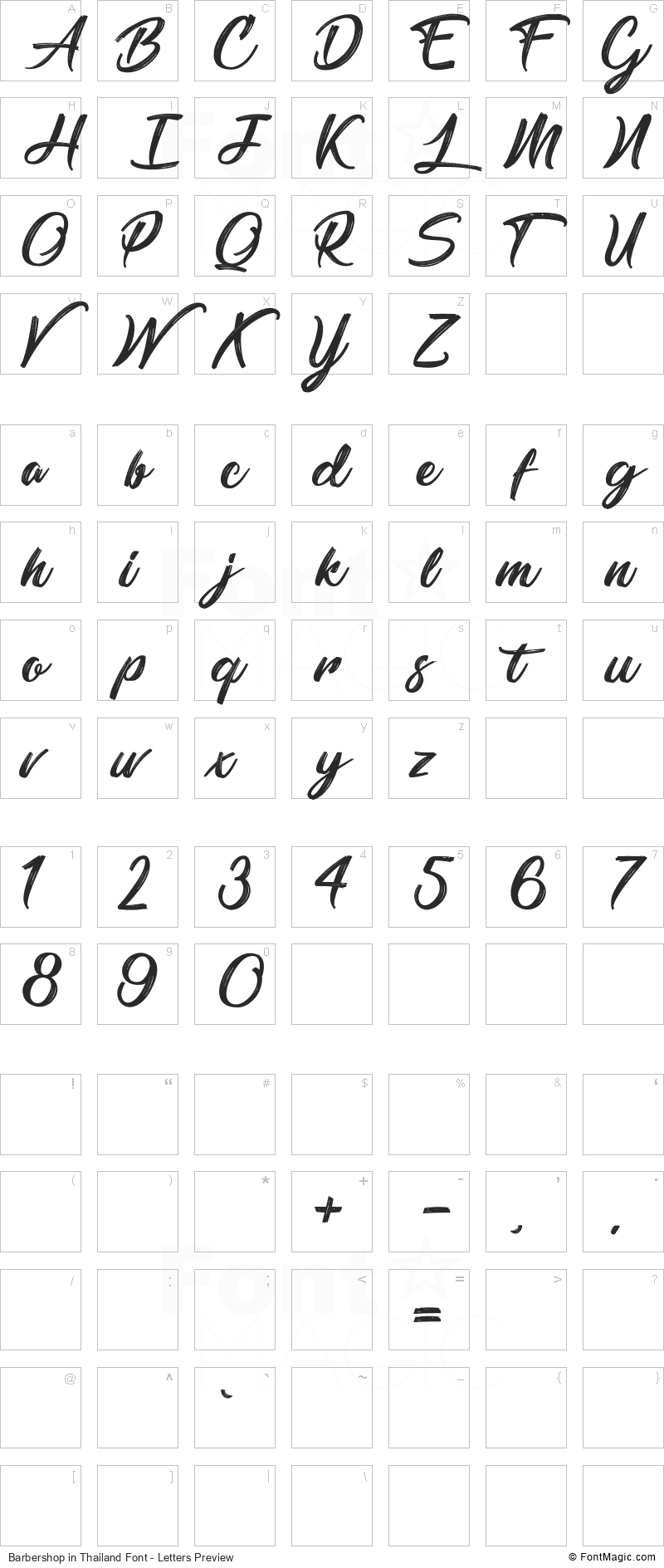 Barbershop in Thailand Font - All Latters Preview Chart
