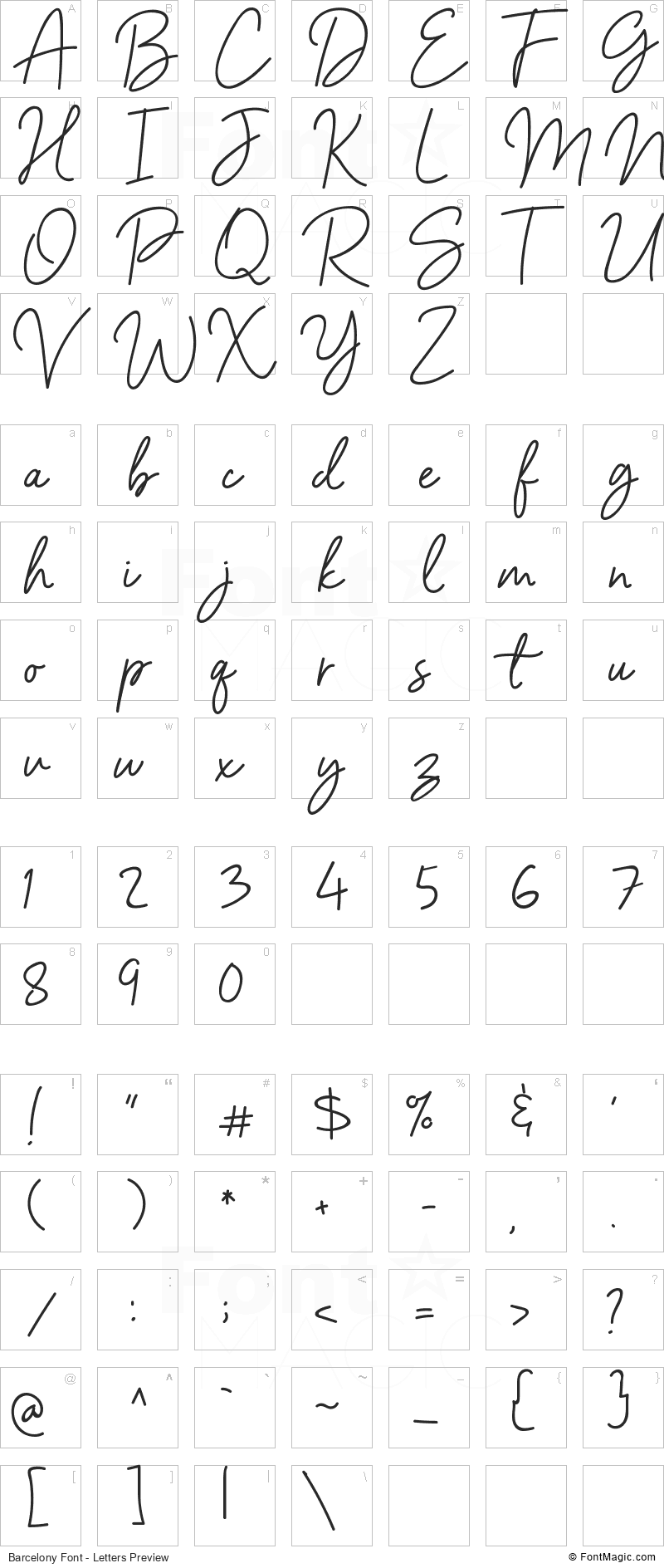 Barcelony Font - All Latters Preview Chart