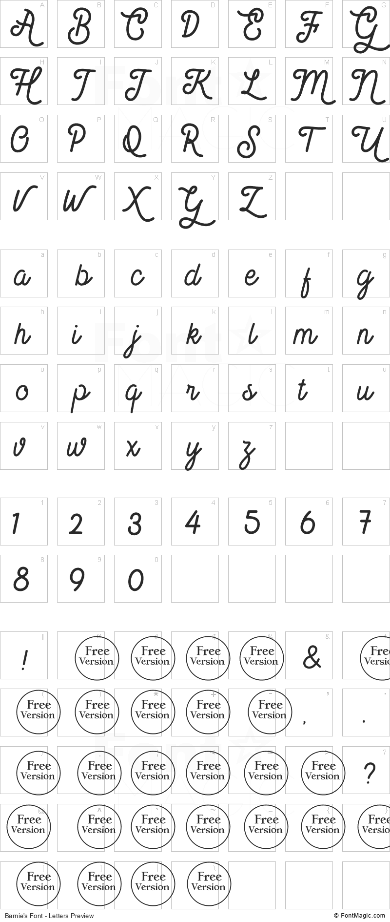 Barnie’s Font - All Latters Preview Chart