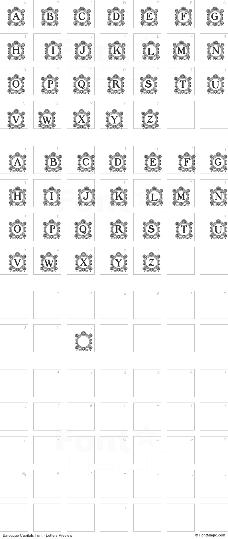 Barocque Capitals Font - All Latters Preview Chart