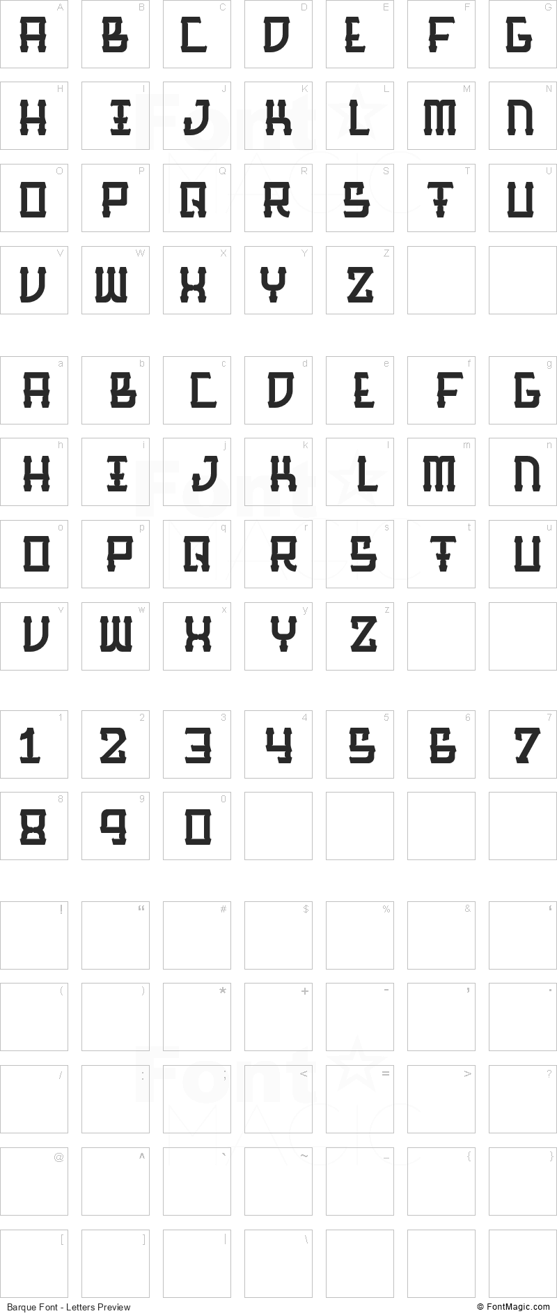 Barque Font - All Latters Preview Chart