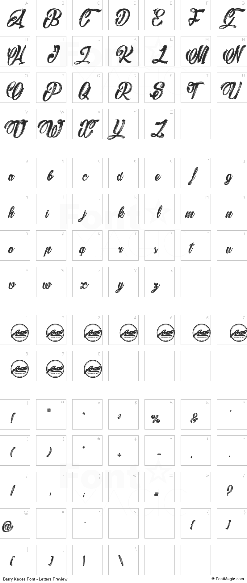 Barry Kades Font - All Latters Preview Chart