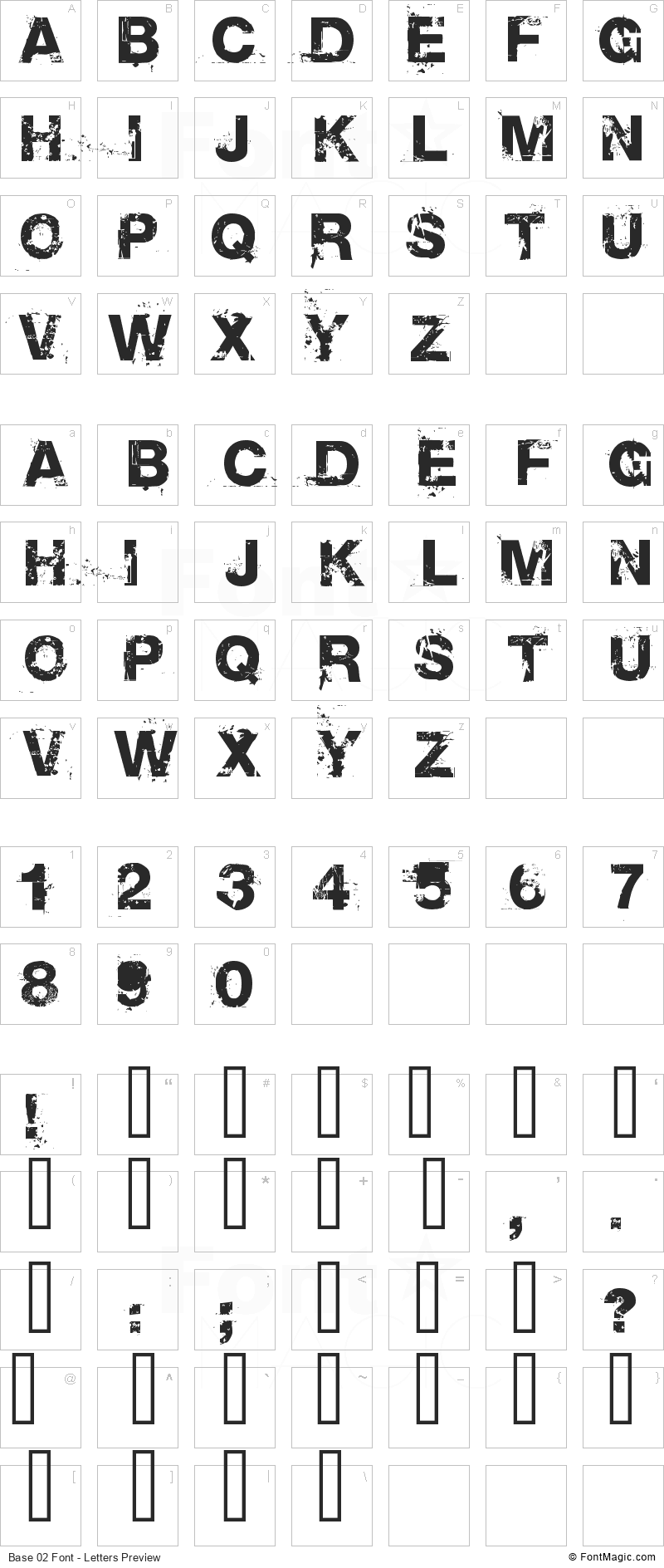 Base 02 Font - All Latters Preview Chart