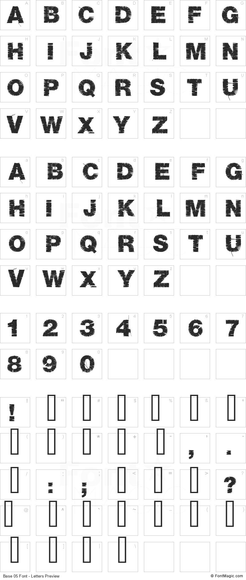 Base 05 Font - All Latters Preview Chart
