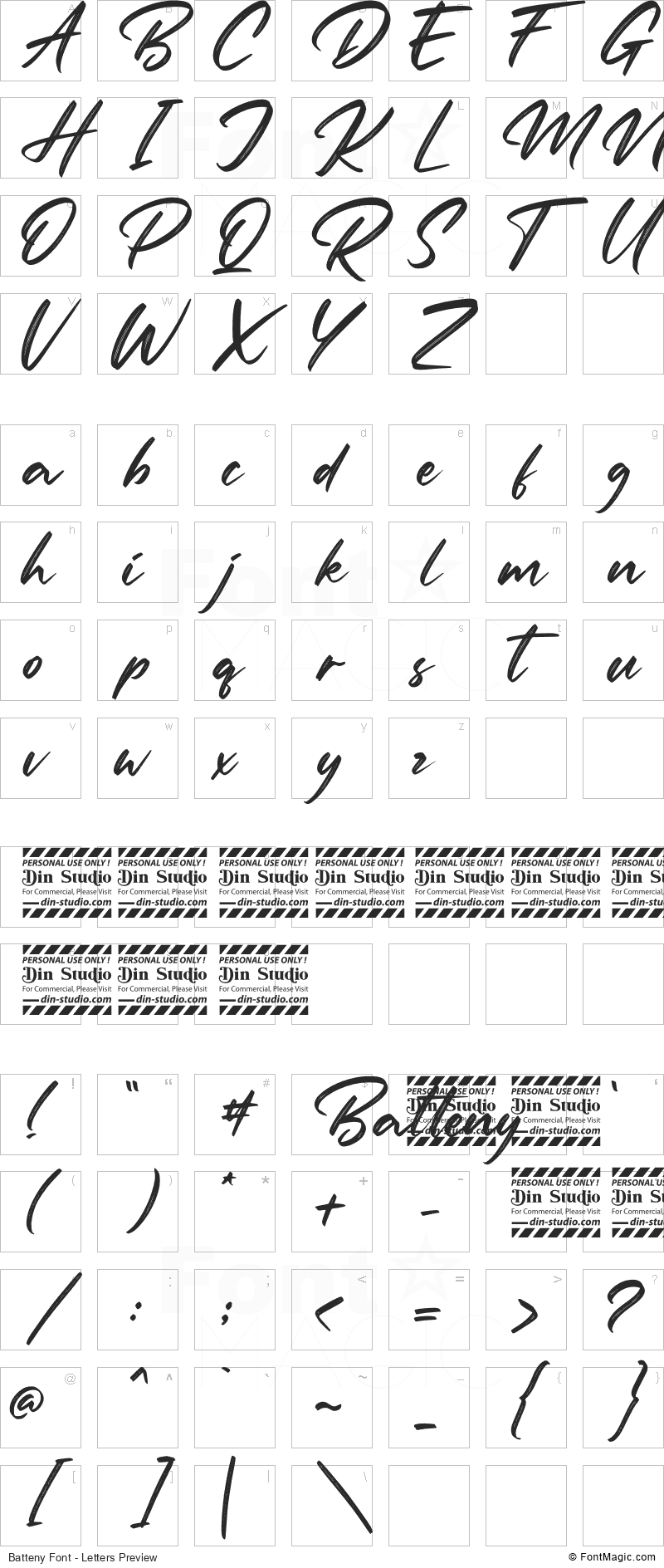 Batteny Font - All Latters Preview Chart