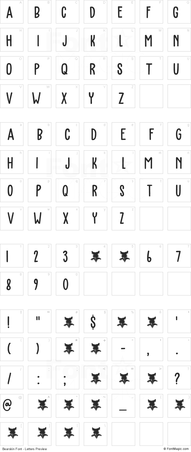 Bearskin Font - All Latters Preview Chart