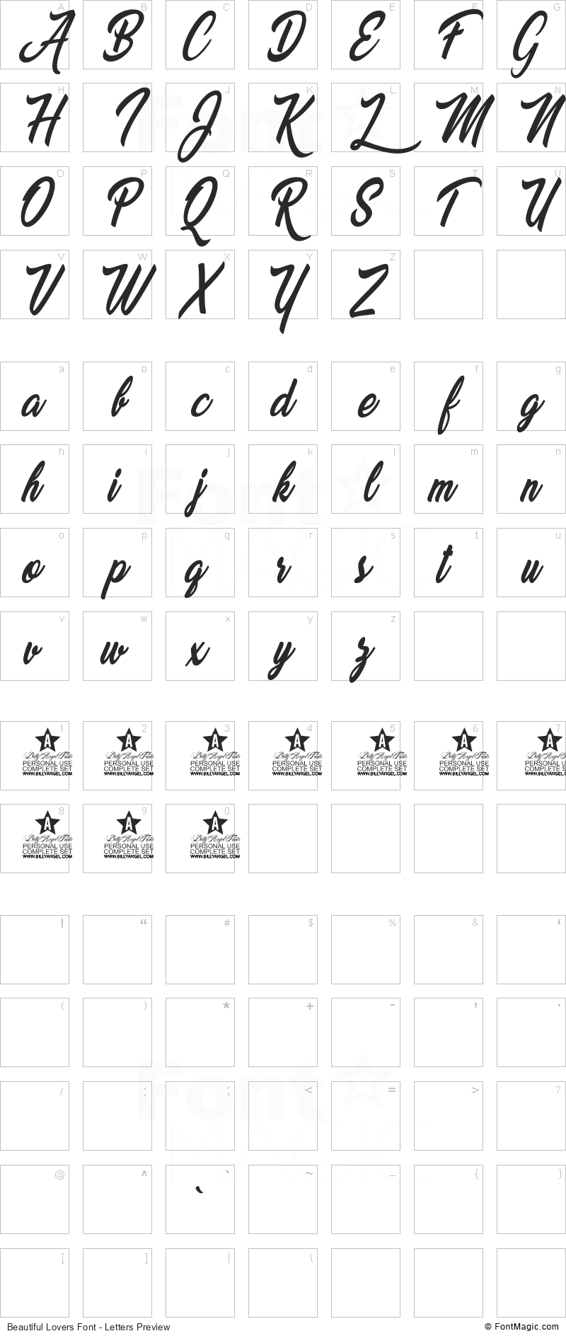 Beautiful Lovers Font - All Latters Preview Chart