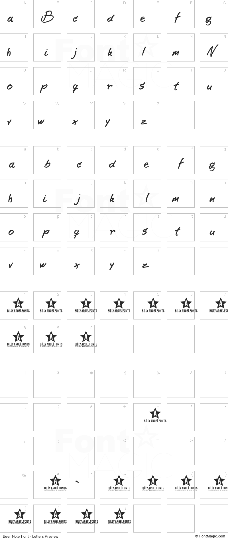 Beer Note Font - All Latters Preview Chart