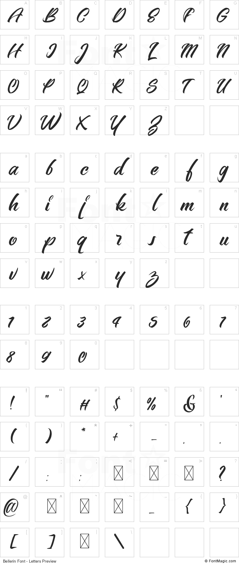 Bellerin Font - All Latters Preview Chart