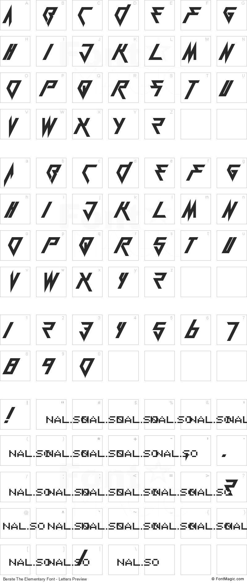 Berate The Elementary Font - All Latters Preview Chart