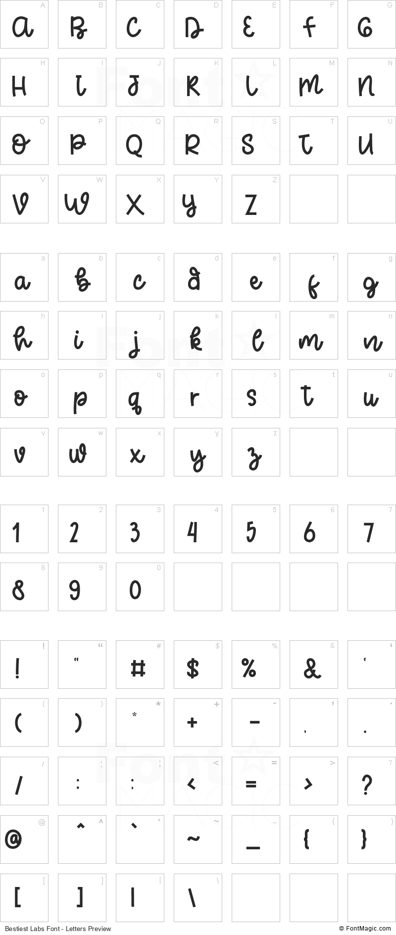 Bestiest Labs Font - All Latters Preview Chart