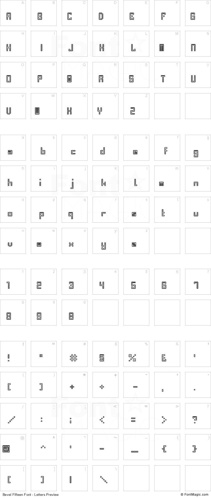 Bevel Fifteen Font - All Latters Preview Chart