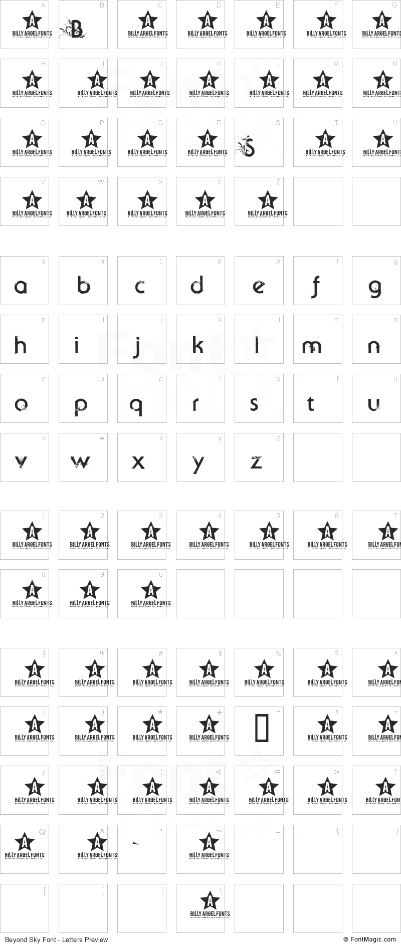 Beyond Sky Font - All Latters Preview Chart
