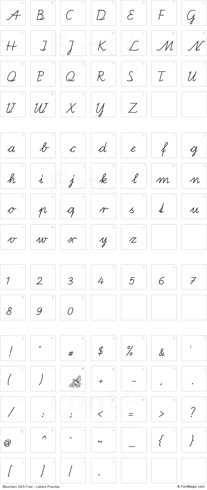 Bienchen SAS Font - All Latters Preview Chart