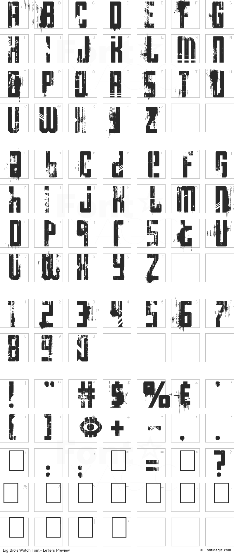 Big Bro’s Watch Font - All Latters Preview Chart