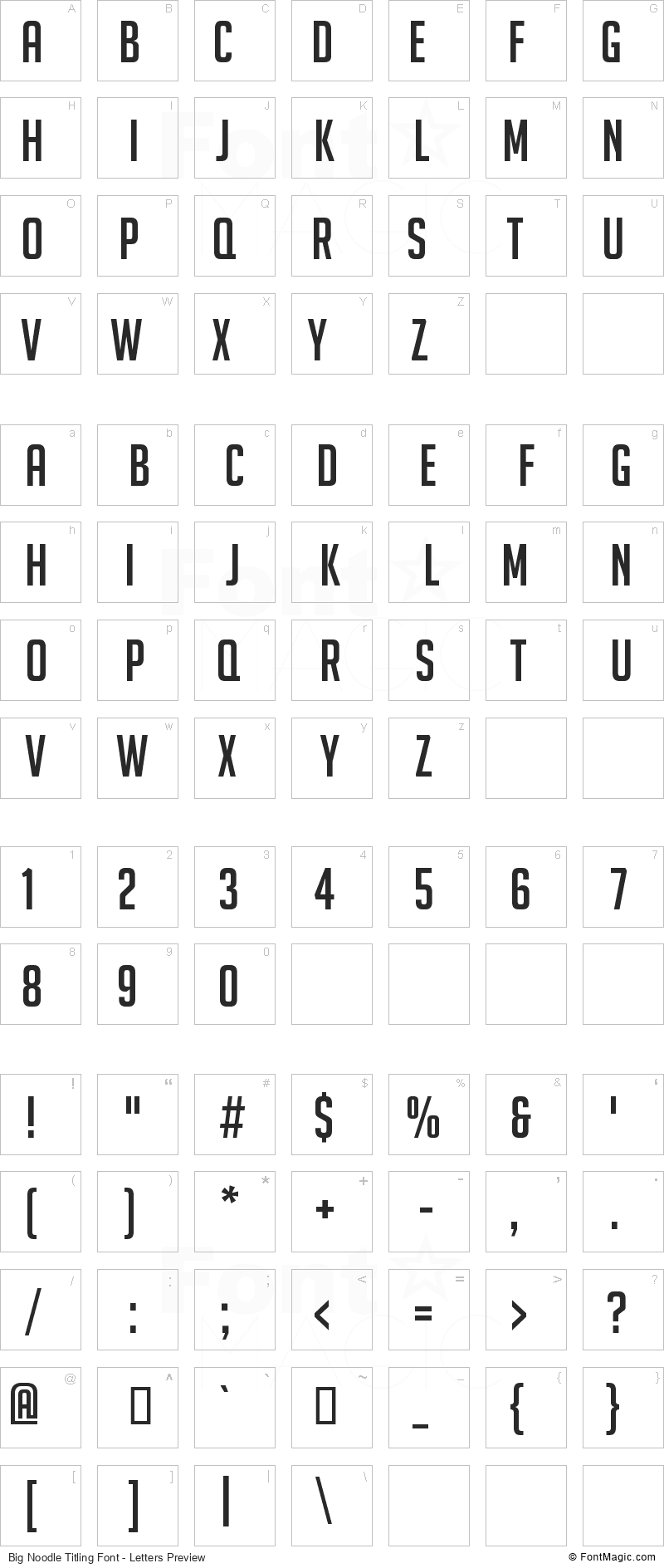 Big Noodle Titling Font - All Latters Preview Chart