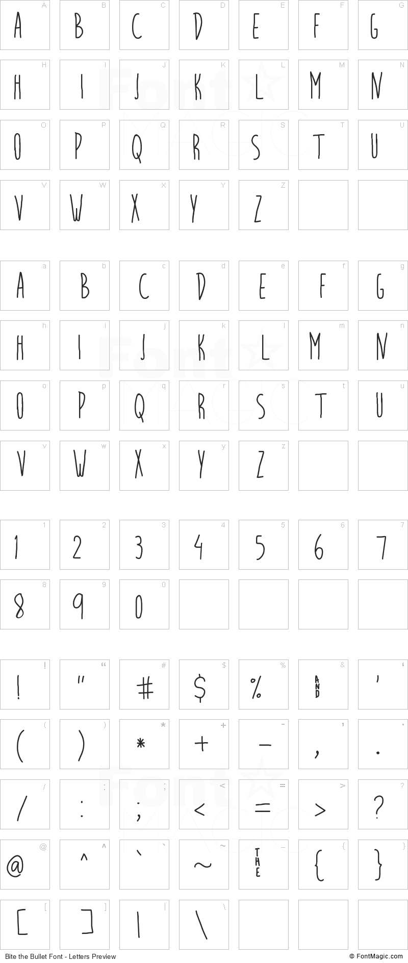 Bite the Bullet Font - All Latters Preview Chart