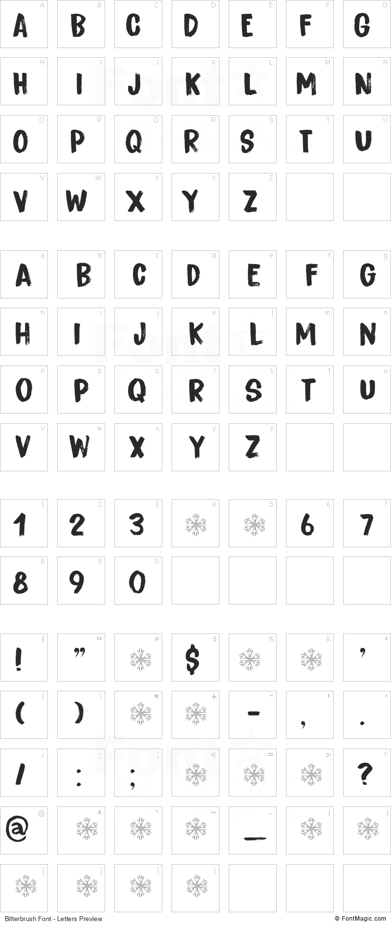 Bitterbrush Font - All Latters Preview Chart