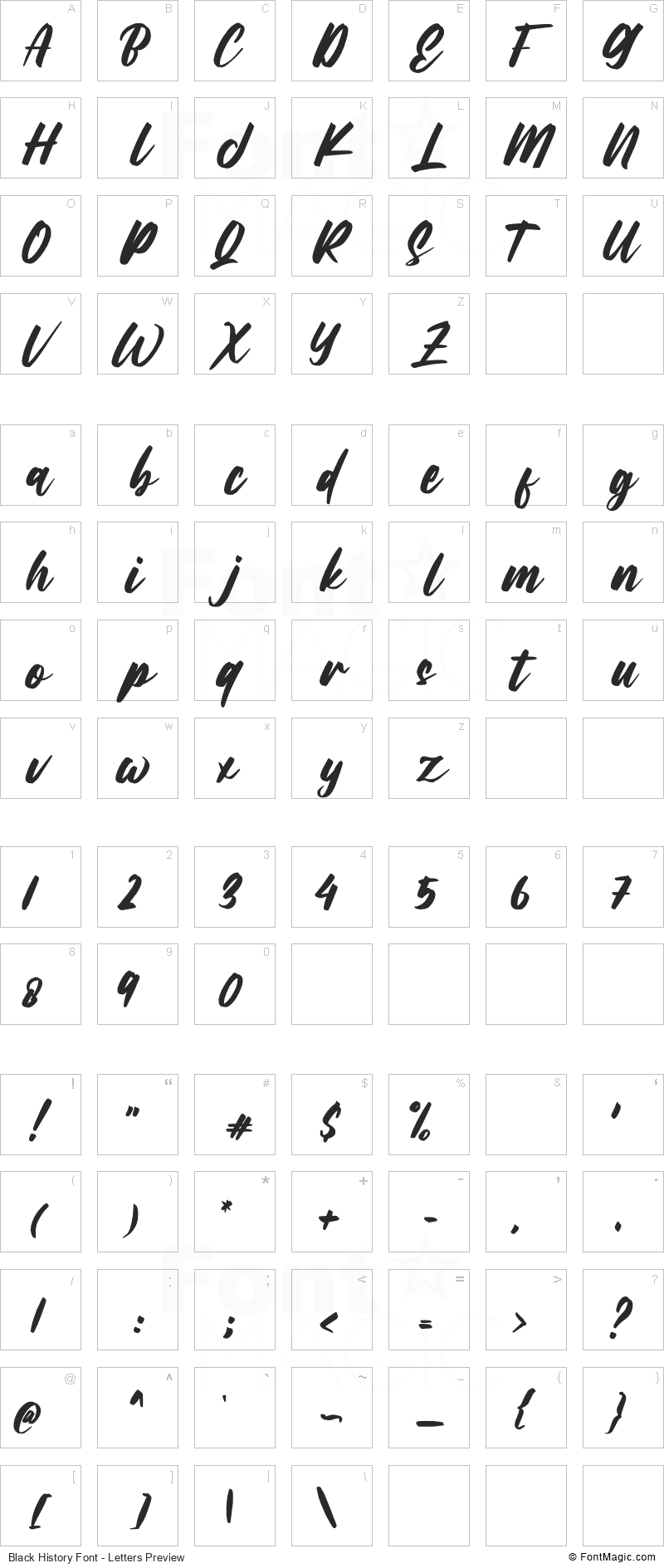 Black History Font - All Latters Preview Chart
