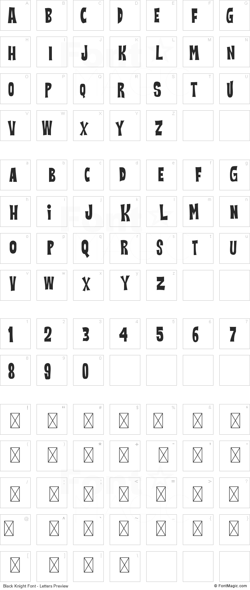Black Knight Font - All Latters Preview Chart