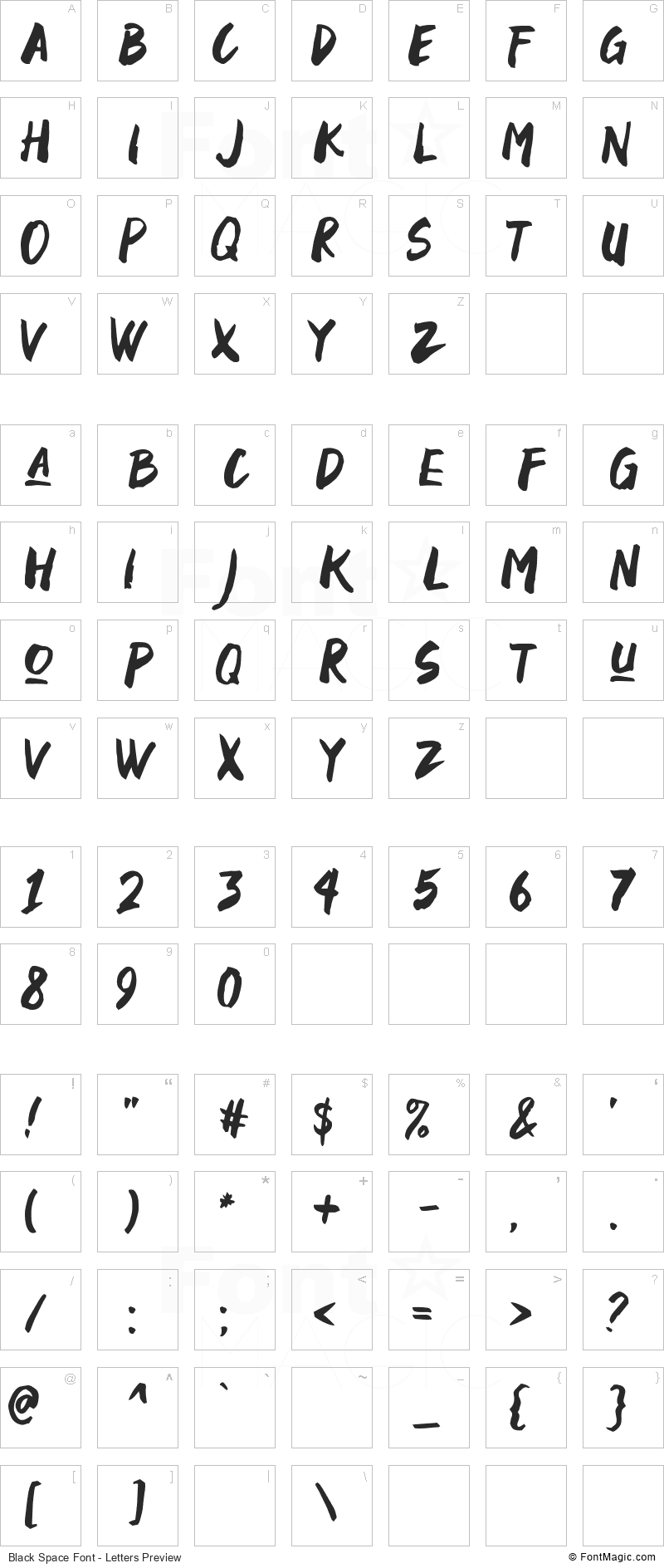 Black Space Font - All Latters Preview Chart