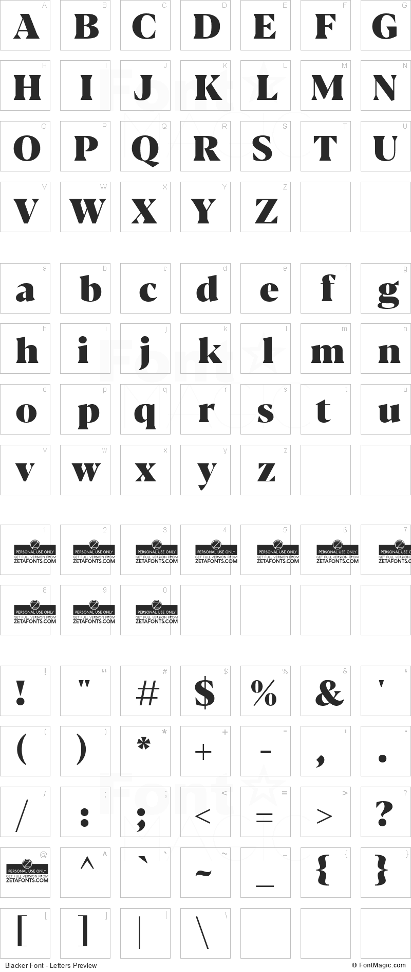 Blacker Font - All Latters Preview Chart