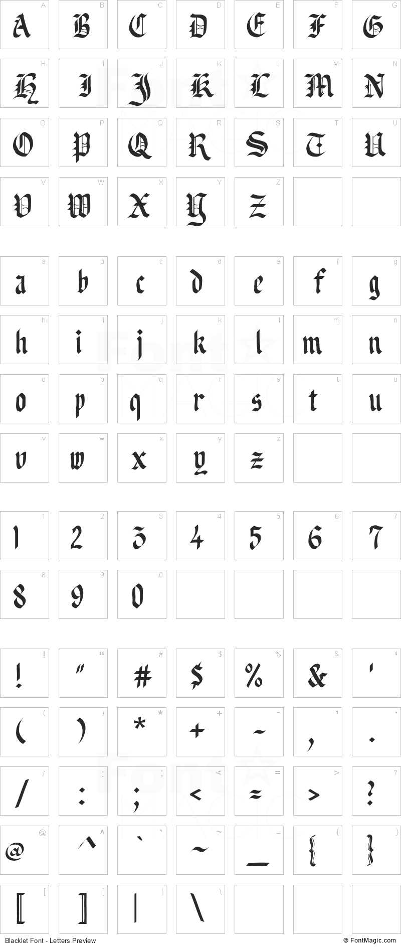 Blacklet Font - All Latters Preview Chart