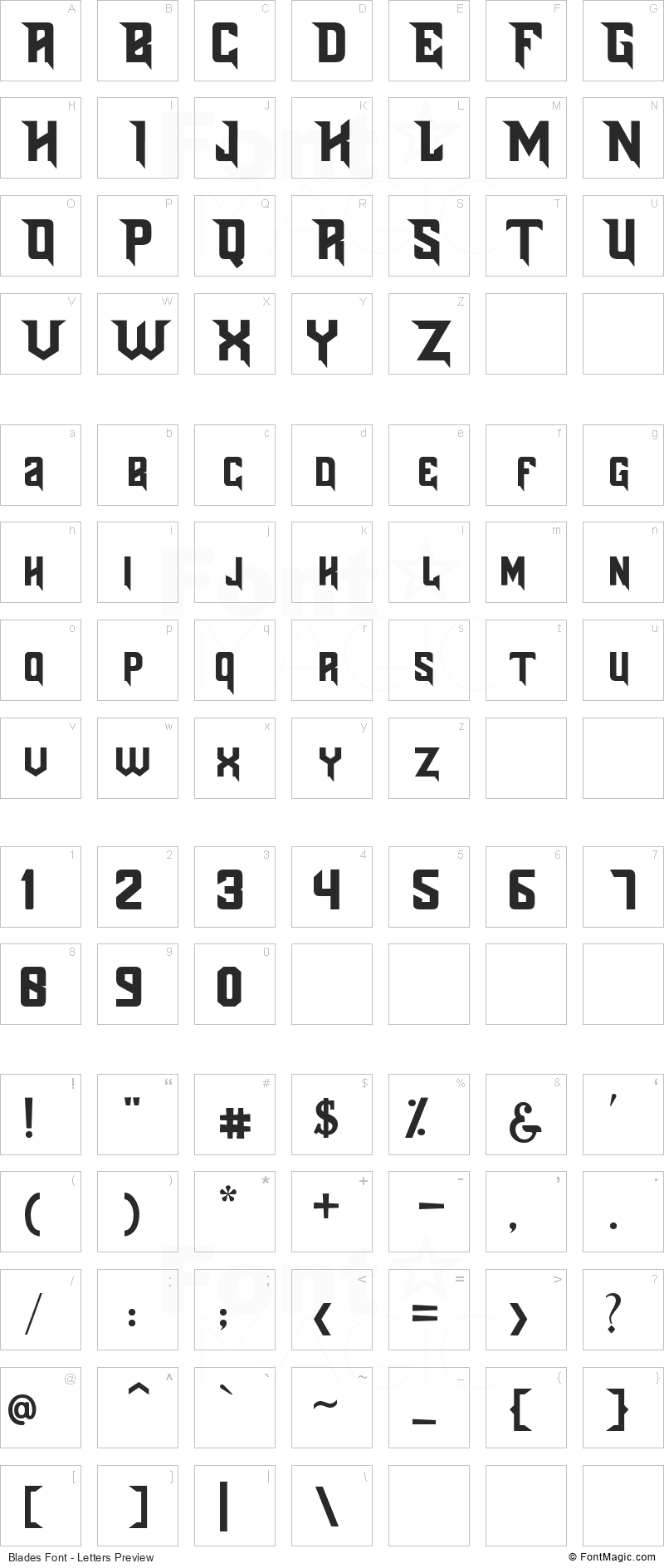 Blades Font - All Latters Preview Chart