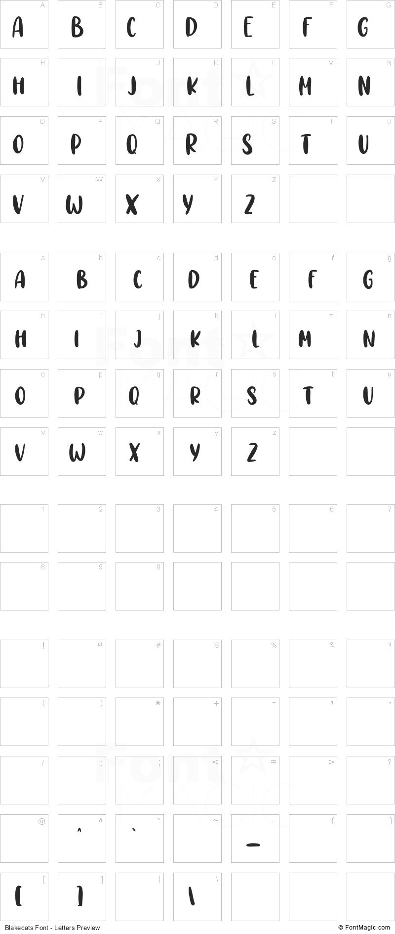 Blakecats Font - All Latters Preview Chart