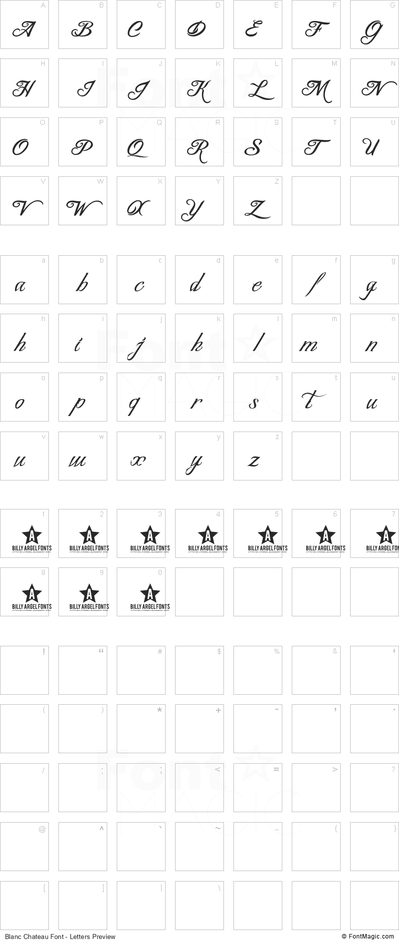 Blanc Chateau Font - All Latters Preview Chart