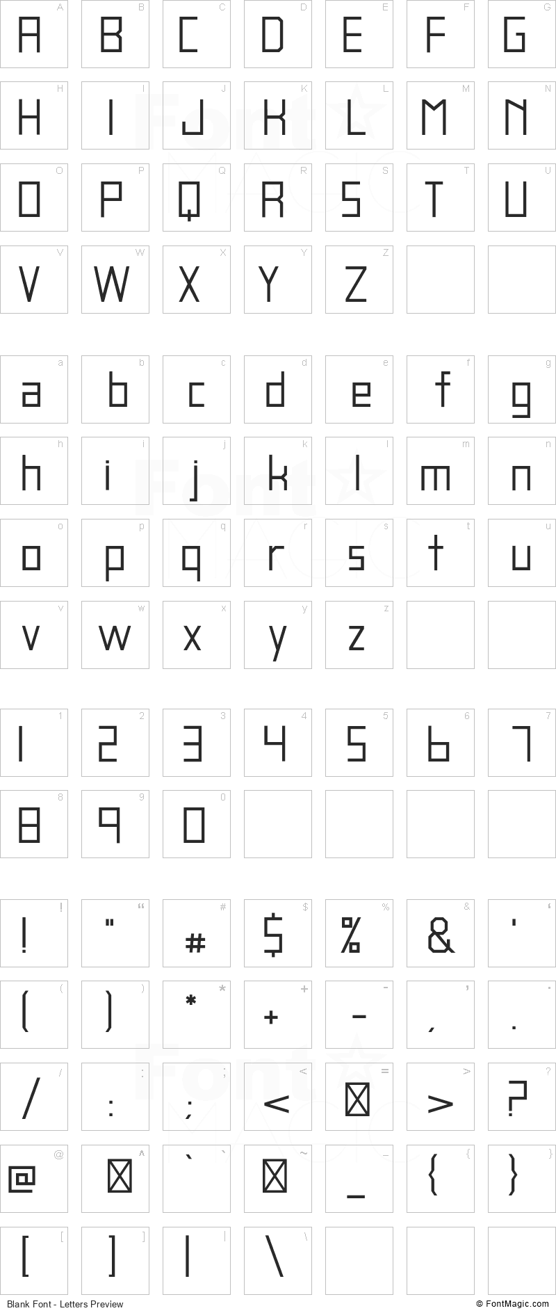 Blank Font - All Latters Preview Chart
