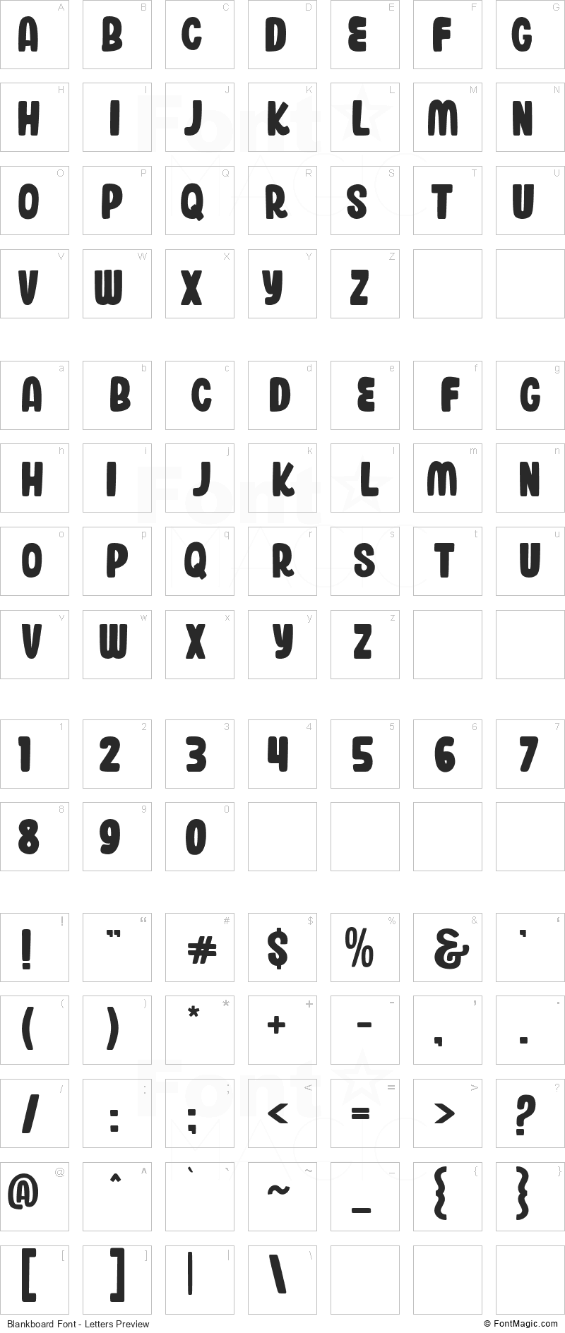 Blankboard Font - All Latters Preview Chart