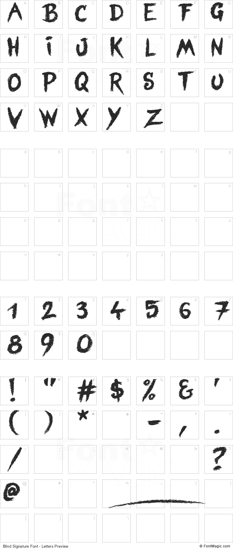 Blind Signature Font - All Latters Preview Chart