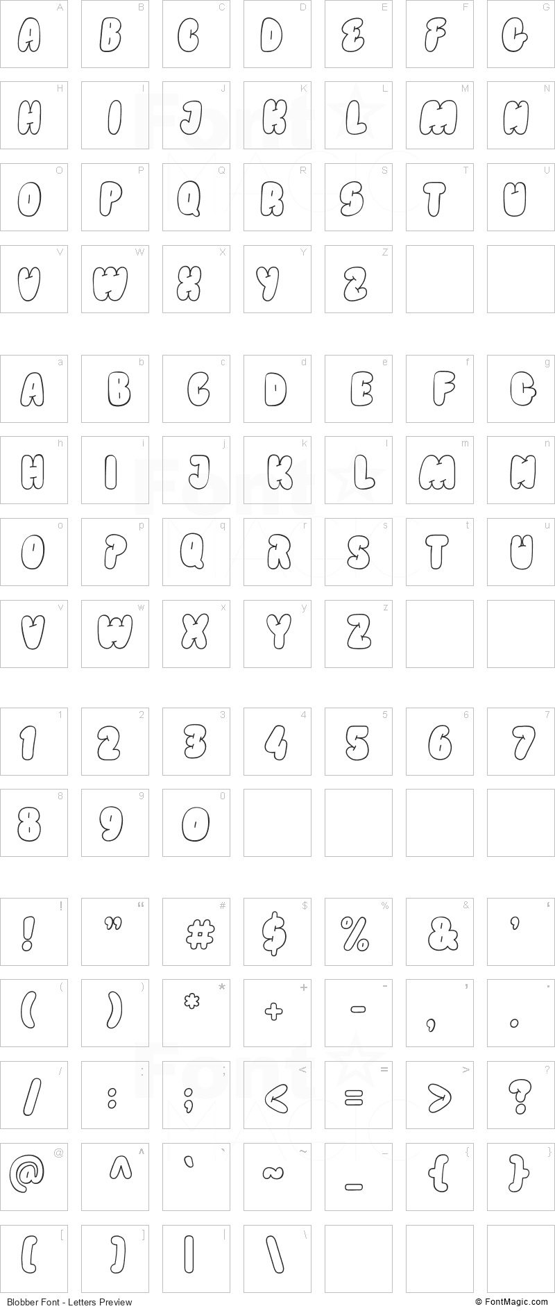 Blobber Font - All Latters Preview Chart