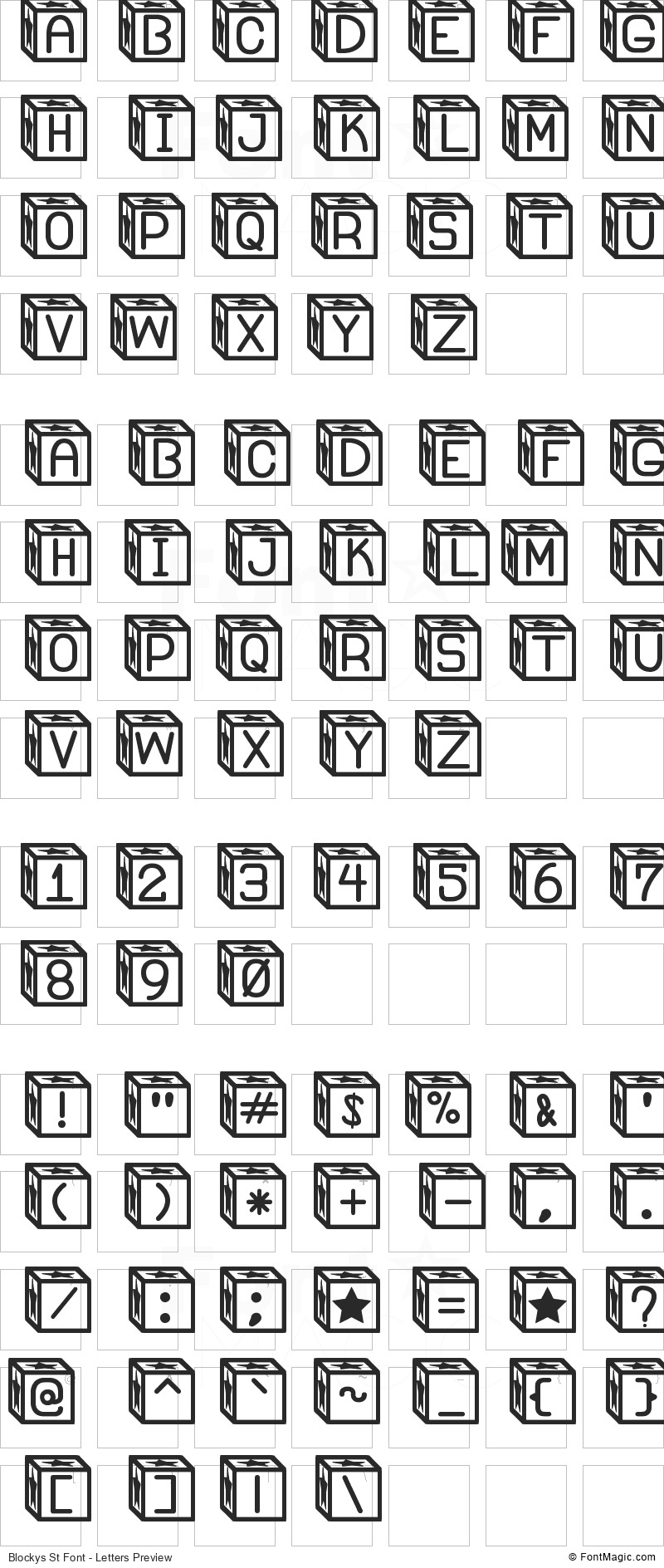 Blockys St Font - All Latters Preview Chart