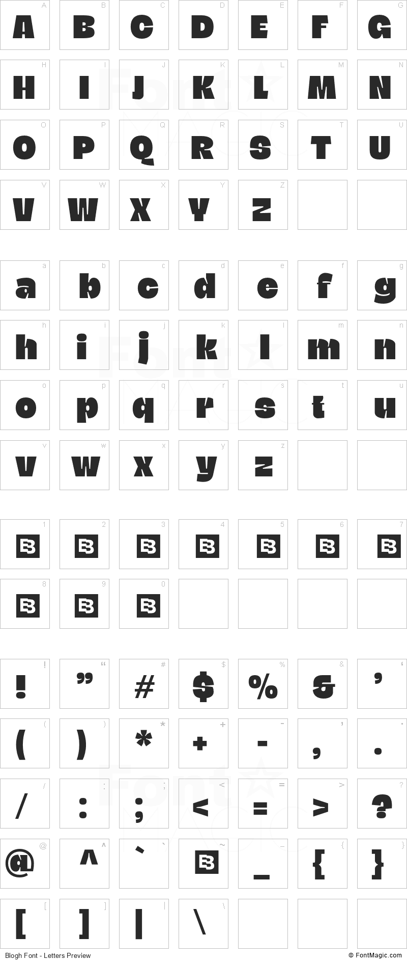 Blogh Font - All Latters Preview Chart